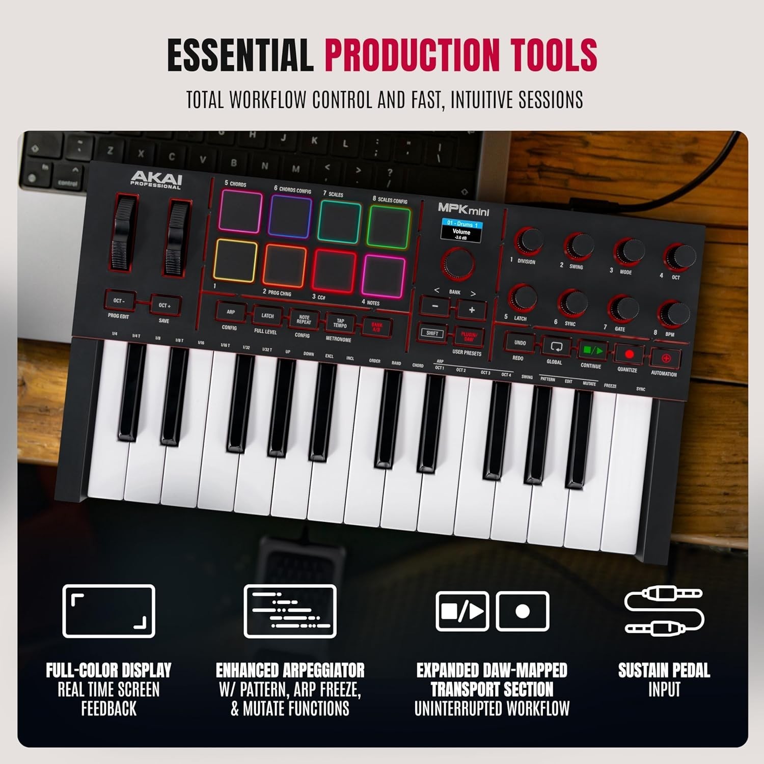 MPK Mini IV USB-C MIDI Keyboard Controller for Beginners and Producers - MPC ...
