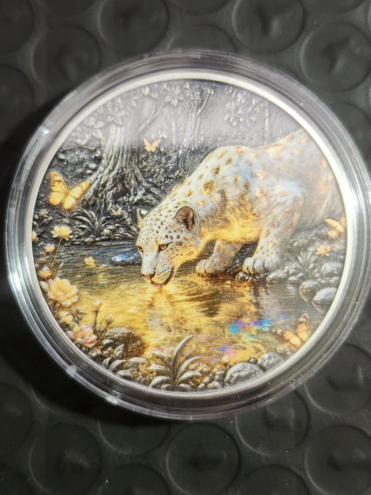 1 oz .999 Fine Copper Colorized Silver Plated Mythical Leopard With Gold Spots