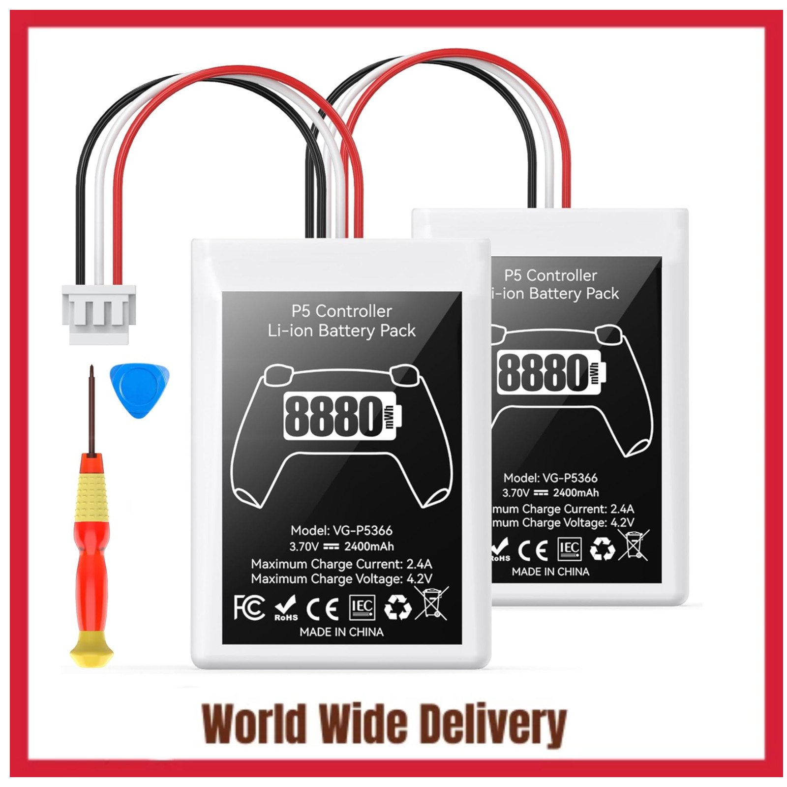 2 Pack PS5 Controller Battery Replacement 8880mWh High Capacity Rechargeable