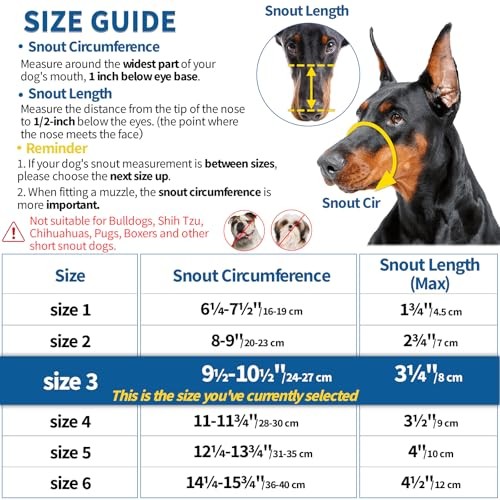 Dog Muzzle, Basket Muzzle Anti Biting Chewing, Sturdy 3 (Snout 9½-10½") Black