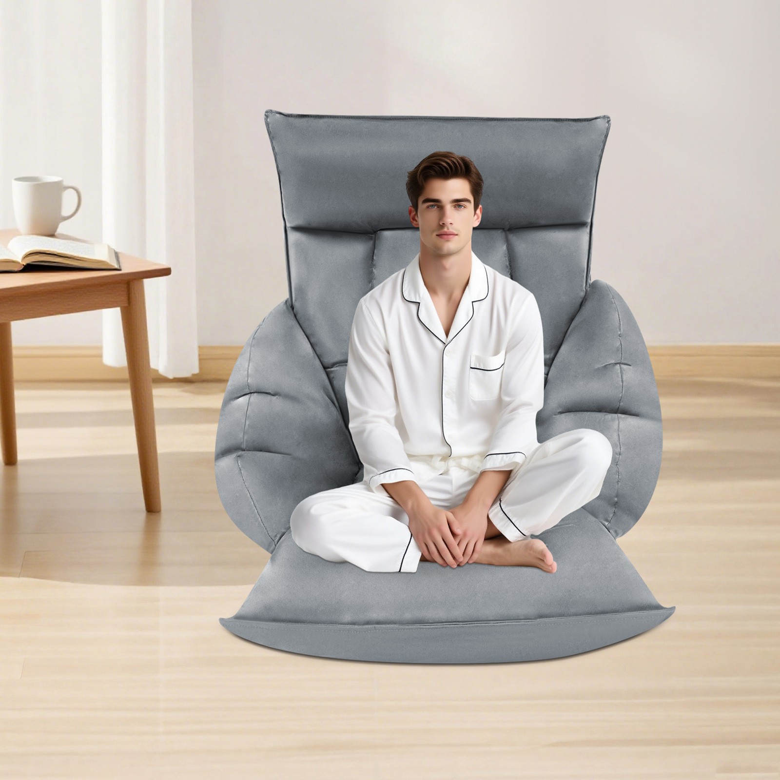 Grey 90°-180° Adjustable Lazy Sofa Floor Standing Sofa Chair Lazy Leisure Sofa