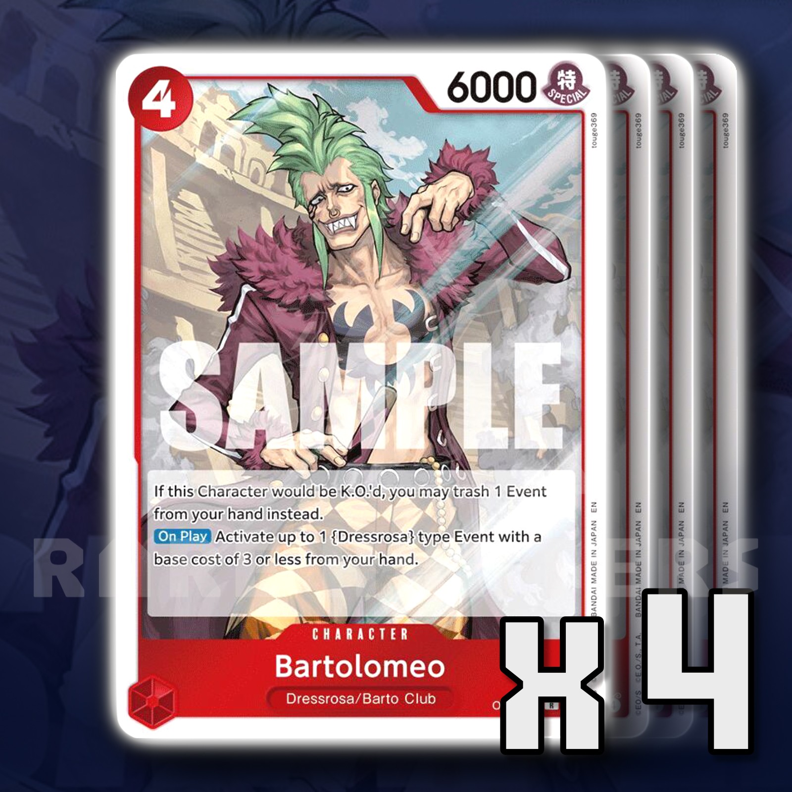 Bartolomeo OP15-014 Rare x4 Kami's Island One Piece