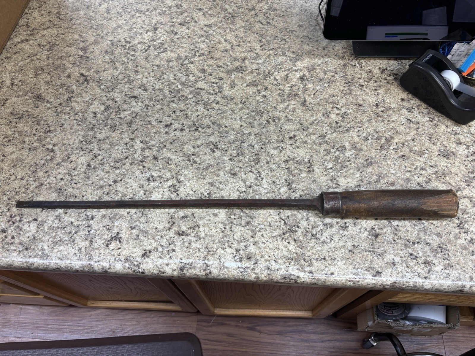 26” Long Vintage Wood Handle flat tip Screwdriver 19” Shaft Large