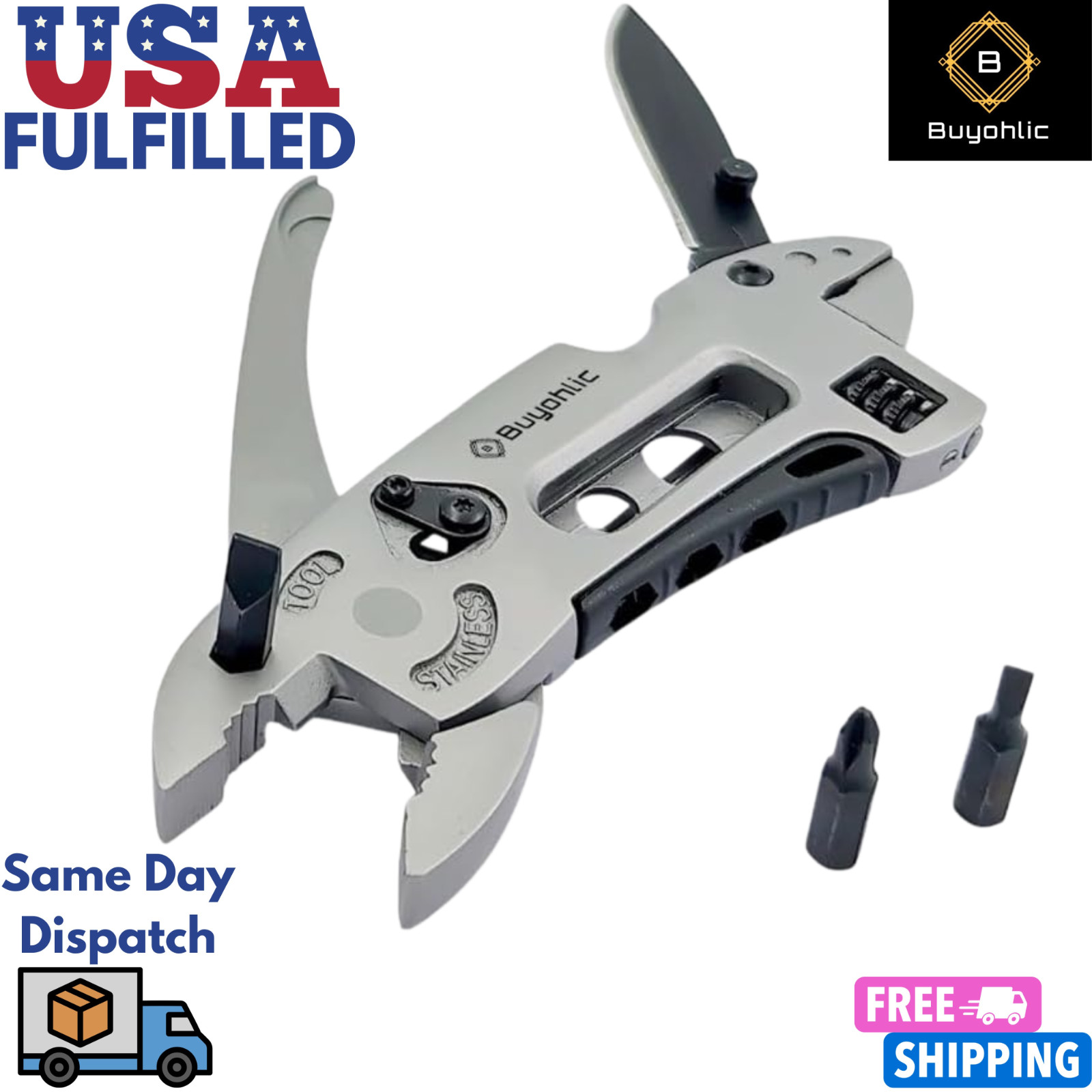 Multitool Wrench with 7 Tools/Pliers/Wire Cutter/Flat Screwdriver - USA STOCK