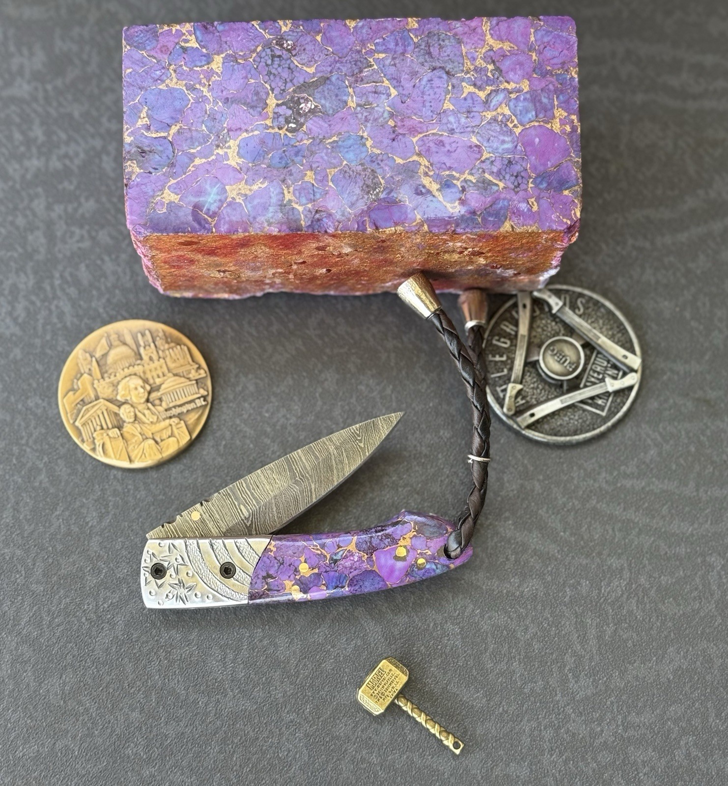York Vivant Custom Handmade Folding knife Turquoise Stone Handle Art # CBIT-18