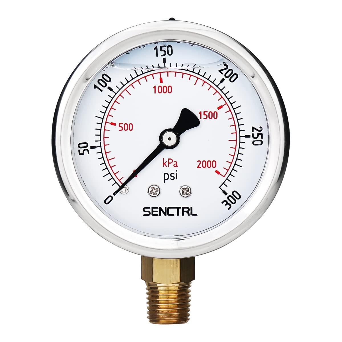 0-300 Psi Glycerin Liquid Filled Pressure Gauge, 2.5" Dial Size, 1/4" NPT Low...