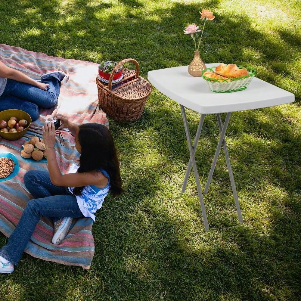 Liftable Garden Table White HDPE Outdoor Patio Side Table Portable