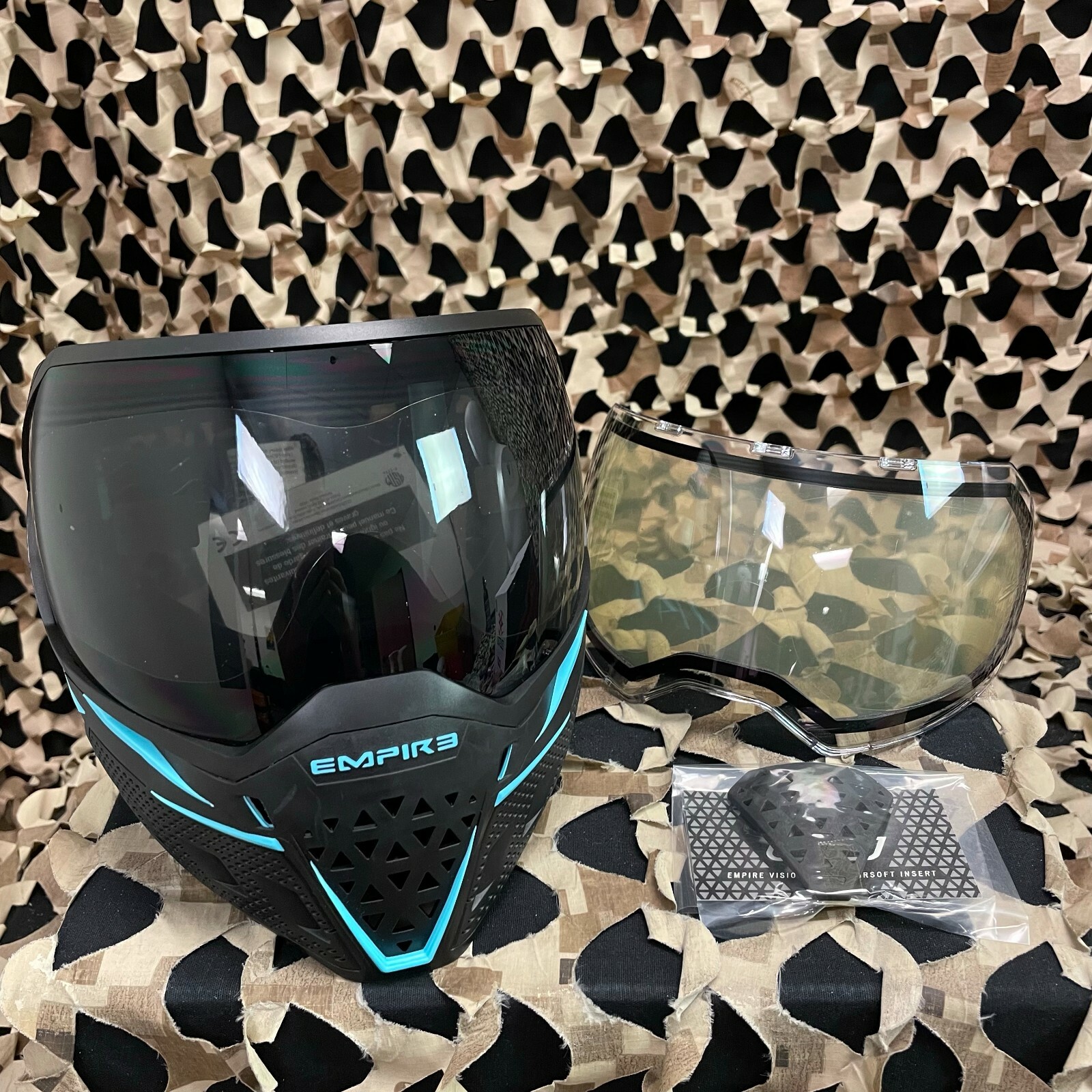 NEW Empire EVS Paintball Mask - Black/Aqua w/ Ninja & Clear Lenses (21723)