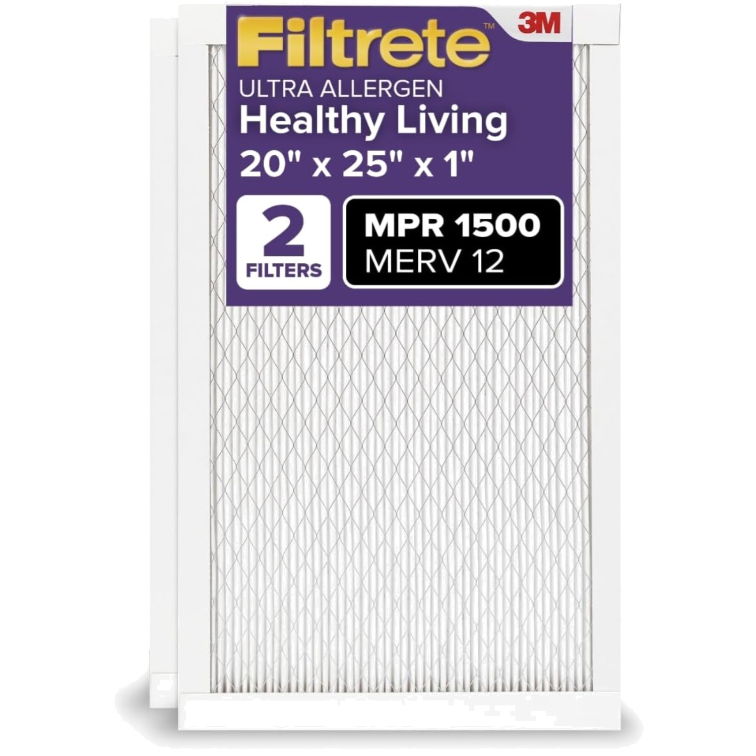 High-Efficiency 20x25x1 Air Filters - MERV 12, MPR 1500, 3- Pleated Pack