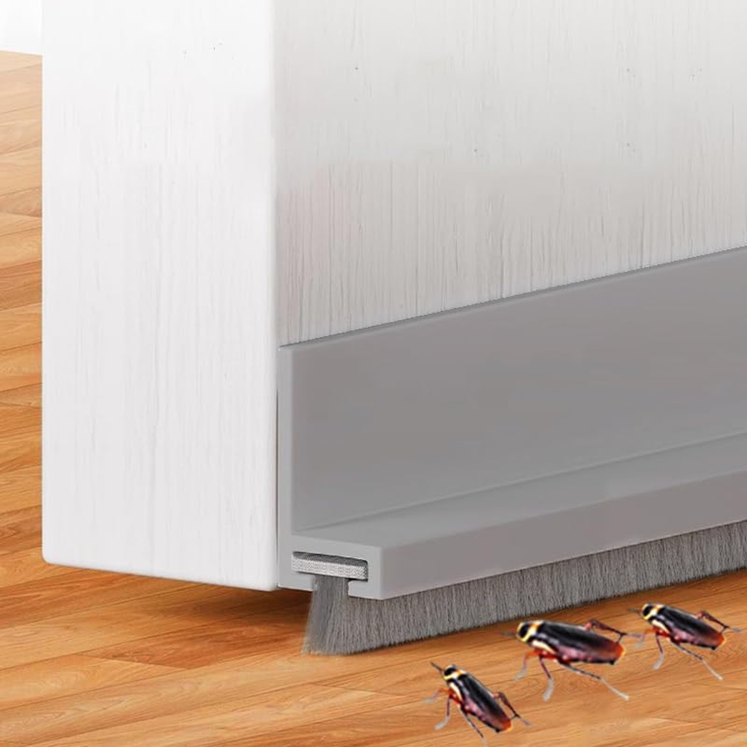 Door Draft Stopper with Brush Reduce Noise, 39" Rubber Door Sweep Breeze Bloc...