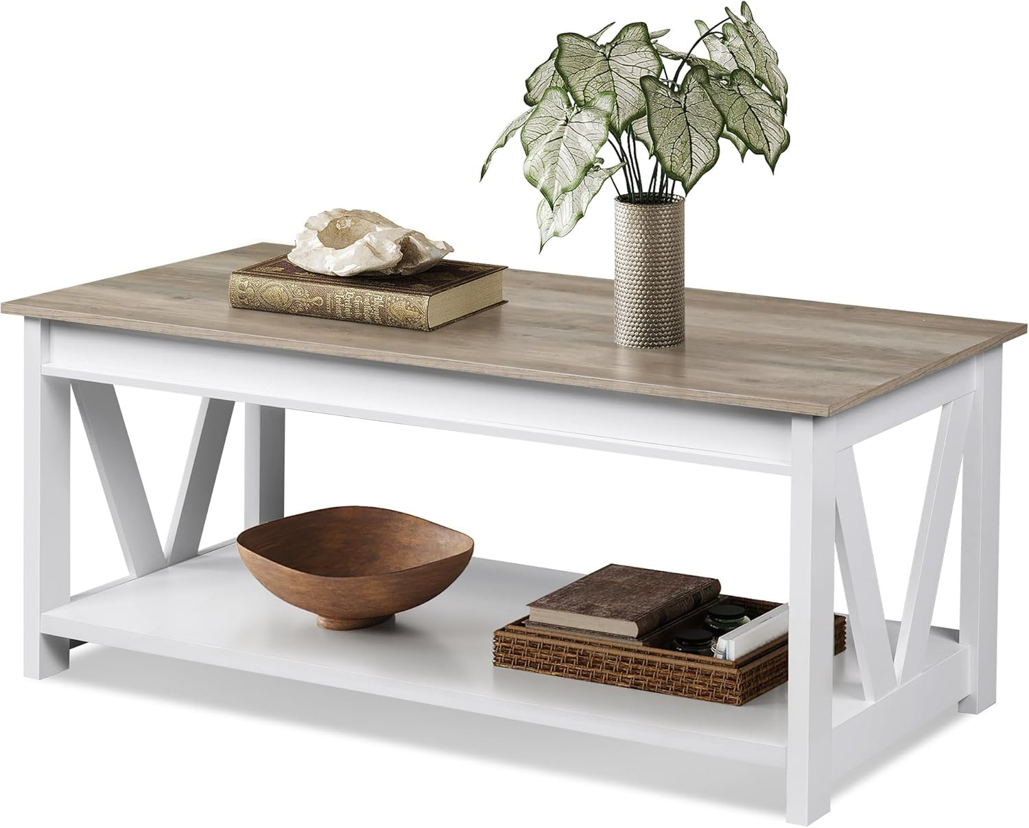 WLIVE Farmhouse Coffee Table, 43" Coffee Table for Living Room, Modern Center Ta