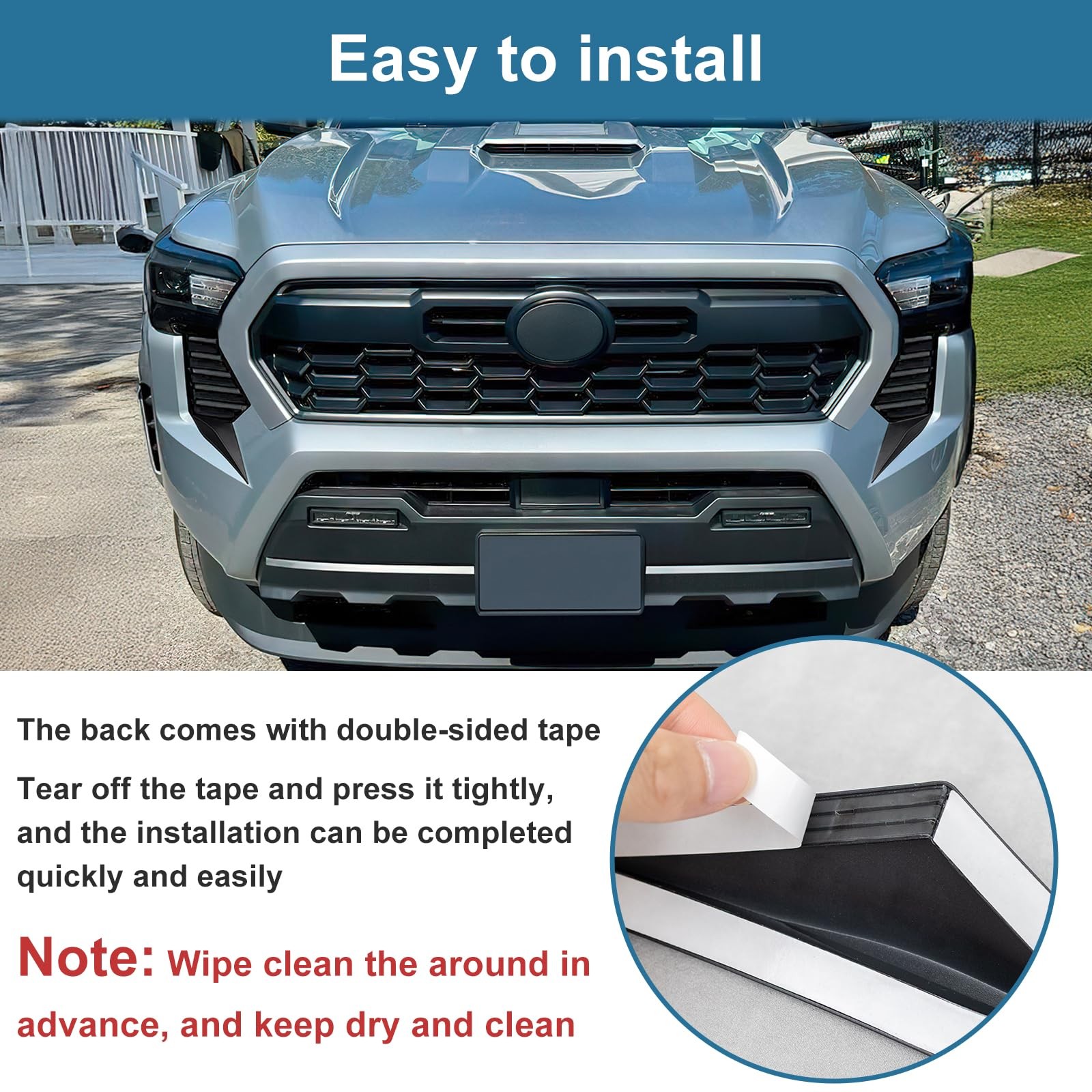 Front Side Grille Patch Decor Compatible with 2024 2025 2026 Black, Black