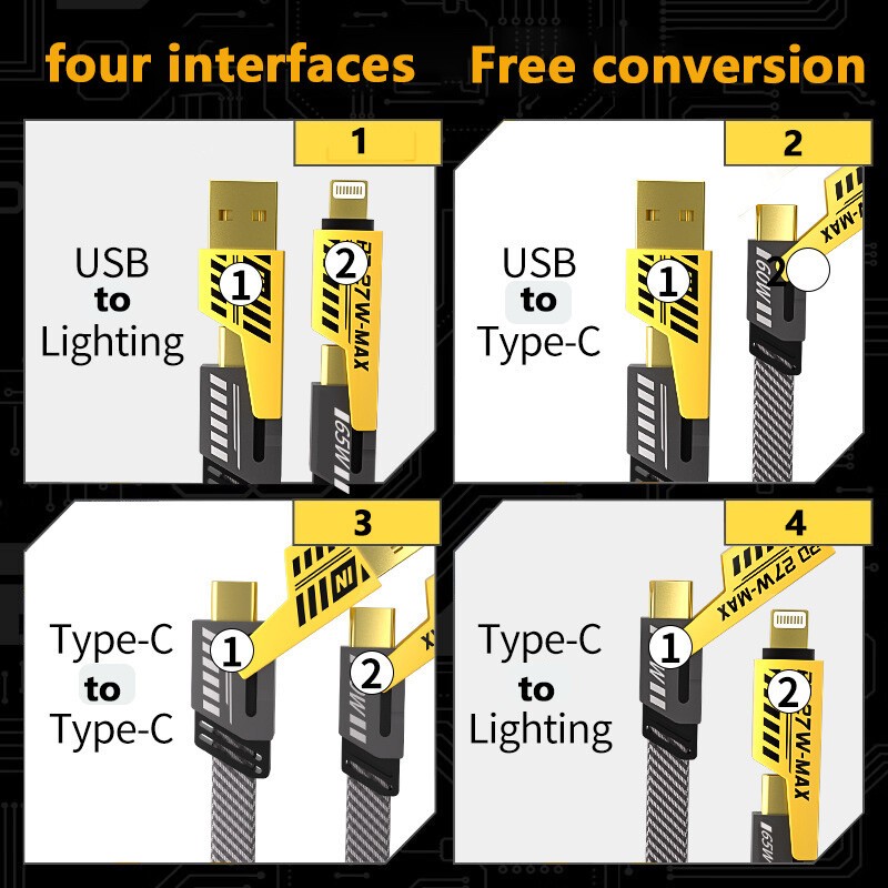 65W 4ft 4-in-1 Multi-Function Charging Cable, Universal USB-C Charging Cable