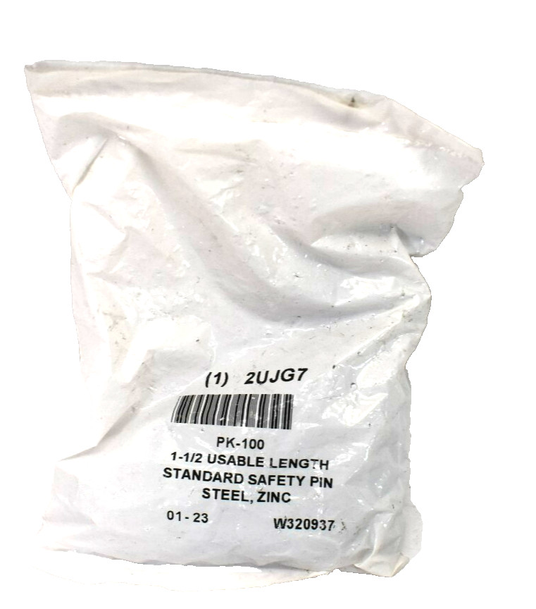 Lot of 100 Safety Pins Carbon Steel Zinc Plated 3/64" x 1-1/2" x 1-53/64" 2UJG7