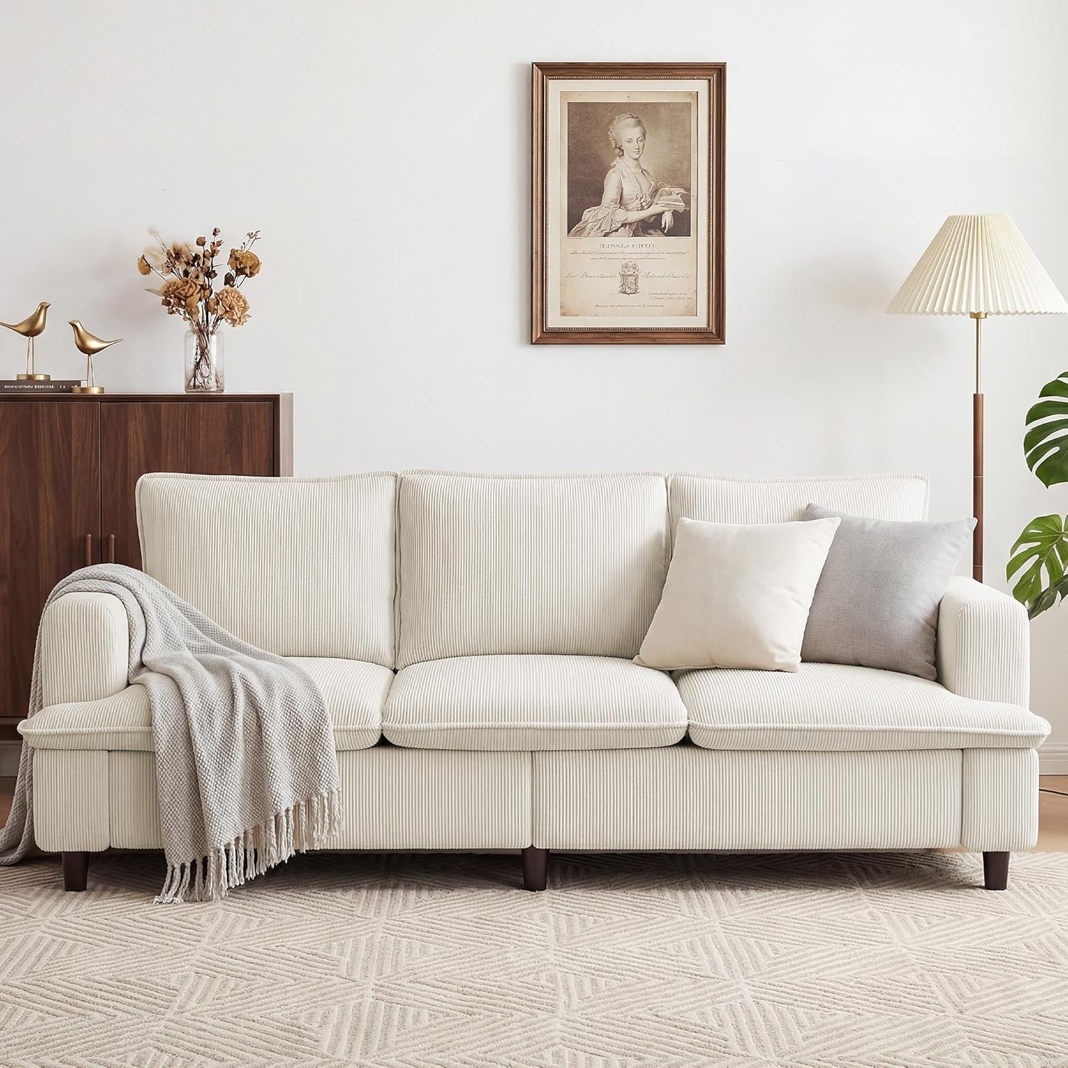 3 Seater Corduroy Couch 89" Comfy Couch W/ Deep Seat Modern Sofa Couch Living
