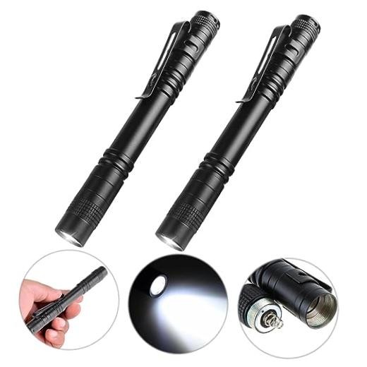 Flashlight, 2 PCS Mini Pen LED Lights - High Lumens - Pocket Size - Removable