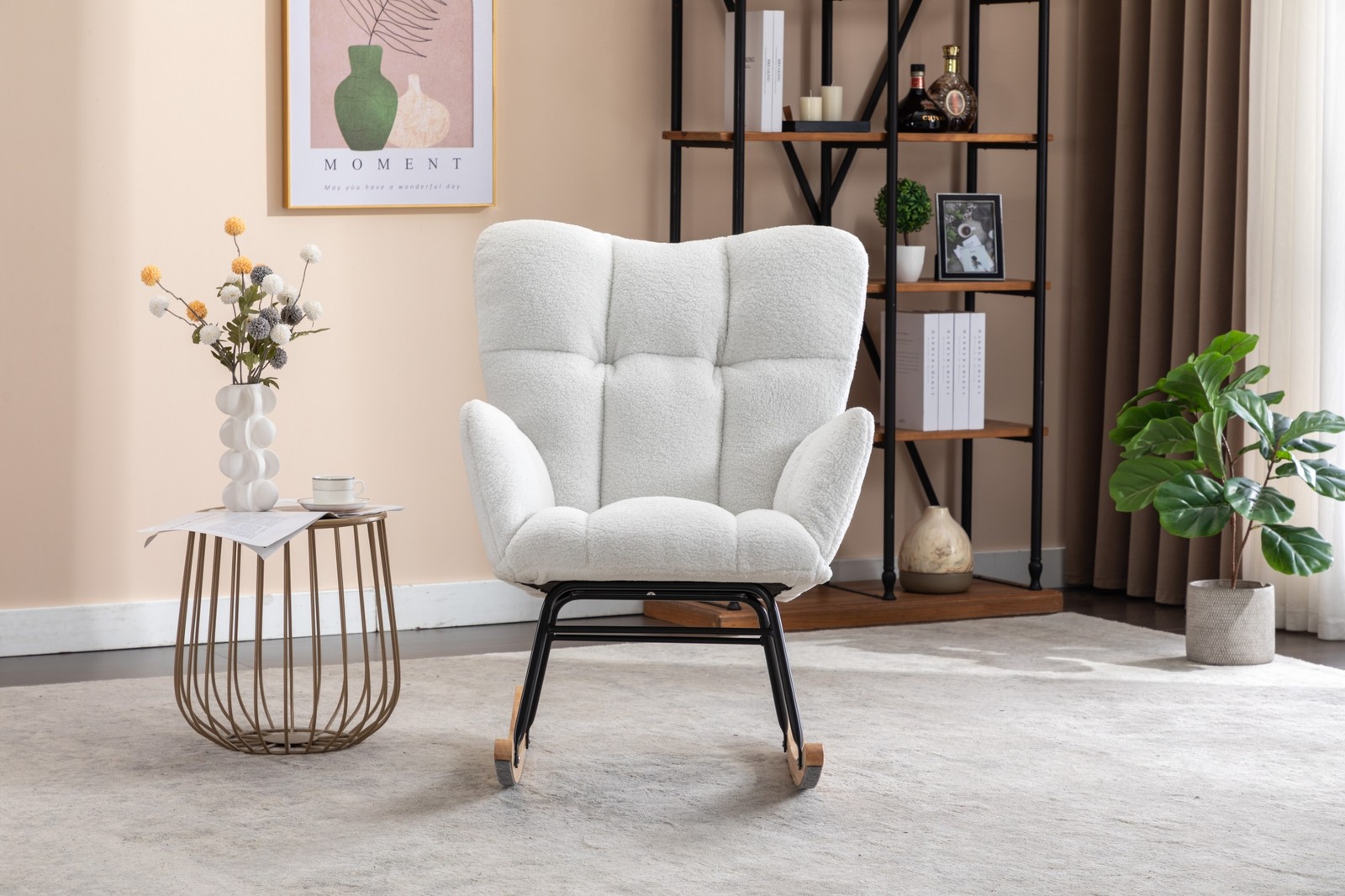 Teddy Fabric Rocking Glider Nursery Chair,Glider Rocker for Living Room Indoor