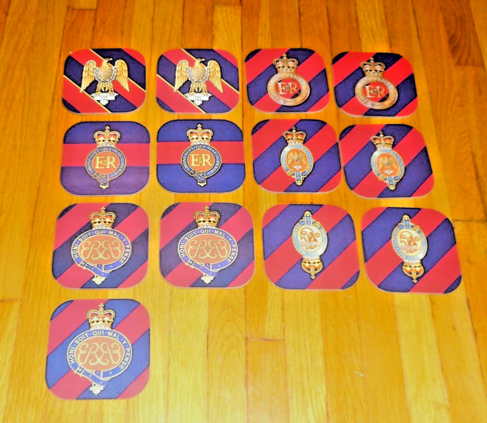 Lot of (13) Asstd. British Regimental Coasters-The Blues &Royal & More   VGC