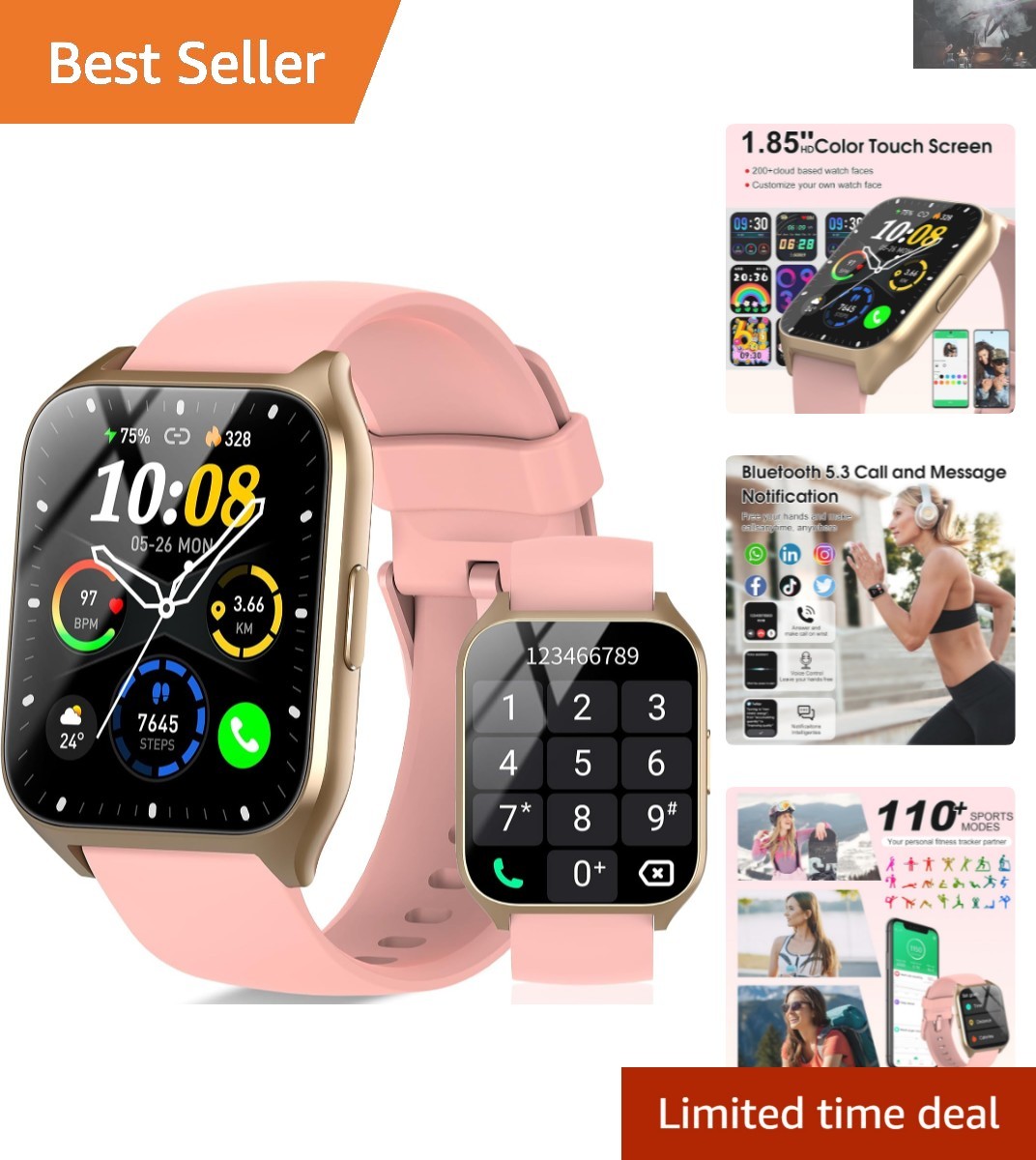 Ultimate 1.85" Fitness Tracker: Heart Rate Monitor, Call Alerts & Waterproof