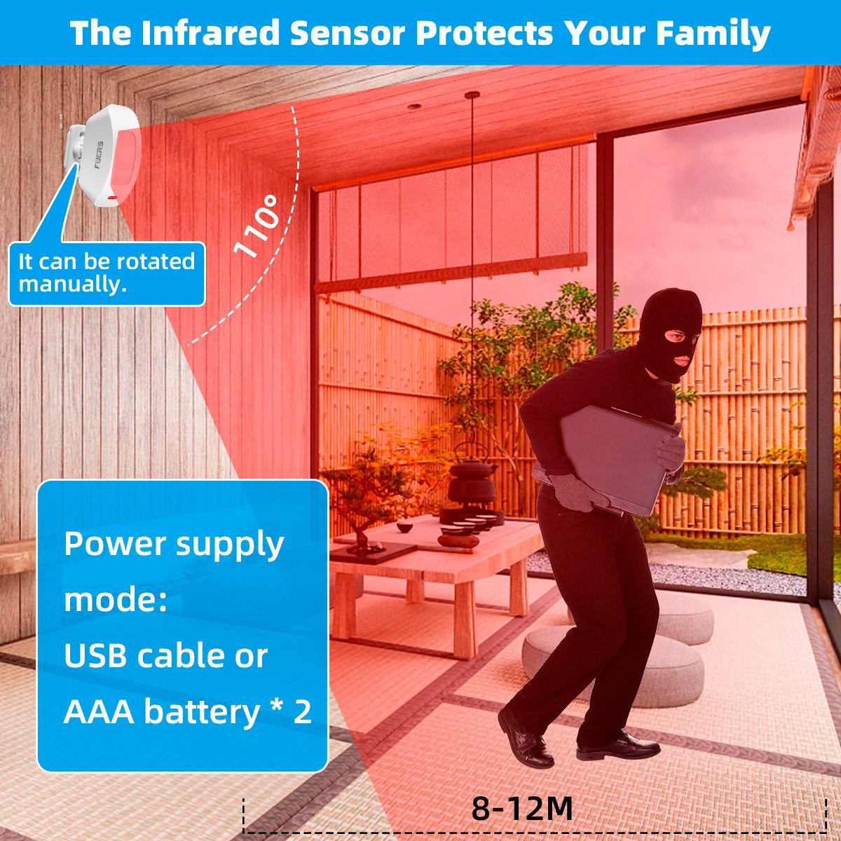 Wireless Motion Detector Doorbell Alarm Plug & Play Security Chime