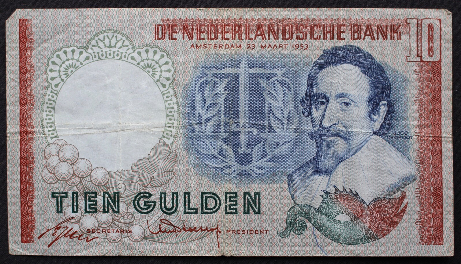 1953 NETHERLANDS 10 GULDEN BANKNOTE #4MT031557