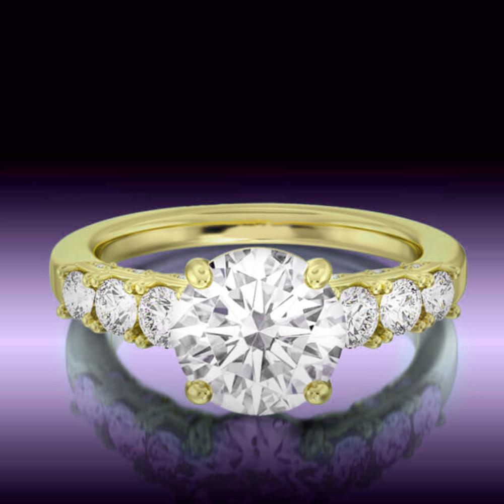 3 Ct Round Cut Diamond Ring 14K Yellow Gold IGI Certified Lab Created