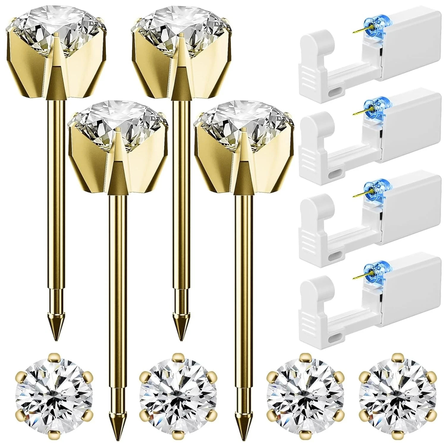 12 Pcs Ear Piercing Kit Disposable Gun with 4 6 Gold