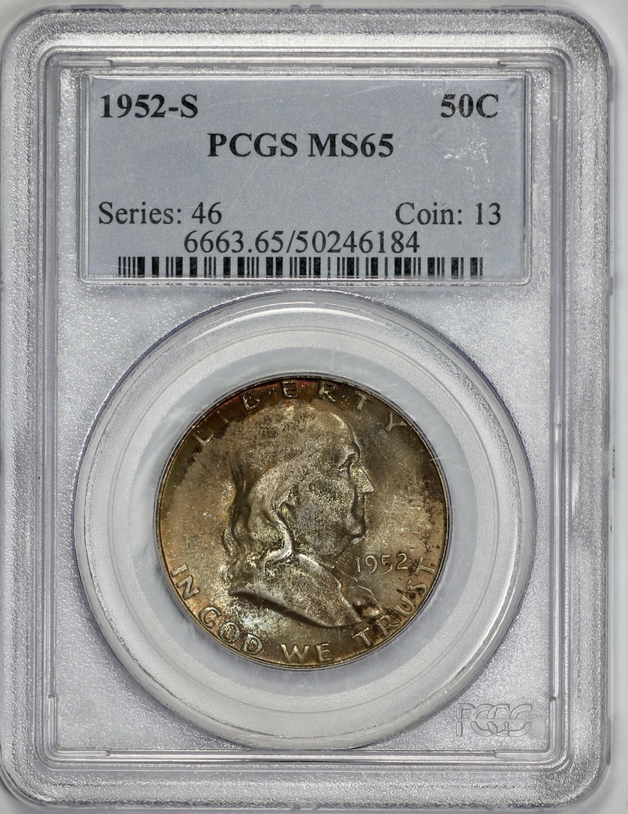 1952-S Franklin 50c PCGS MS 65 Toned Silver Half Dollar