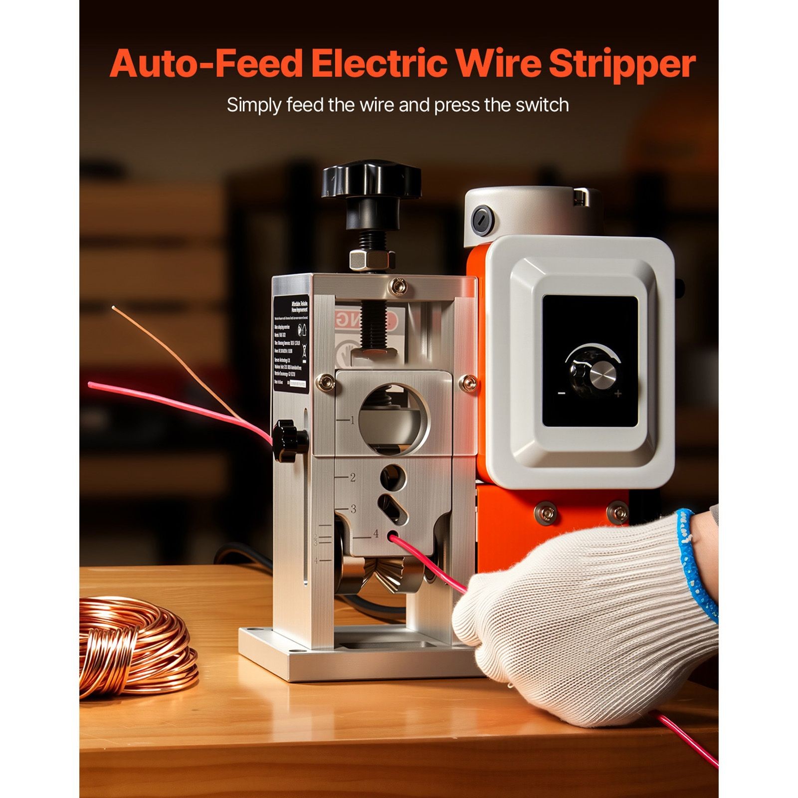 400W Automatic Wire Stripper 0.06-1.57in, 9.84 IPS, V-Rollers