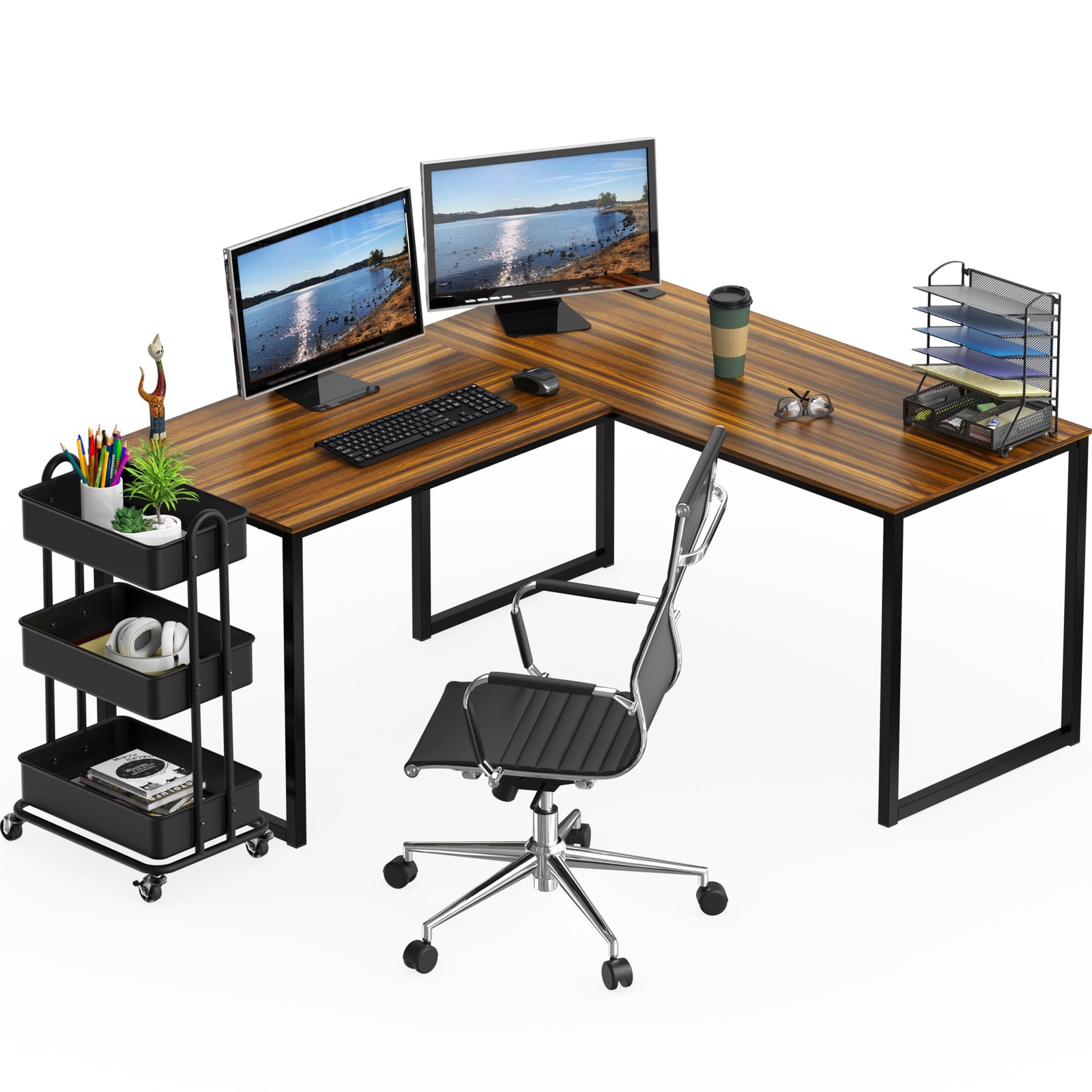 Mission 55 x 60 Inches L-Shape Home Office Computer Desk, Walnut