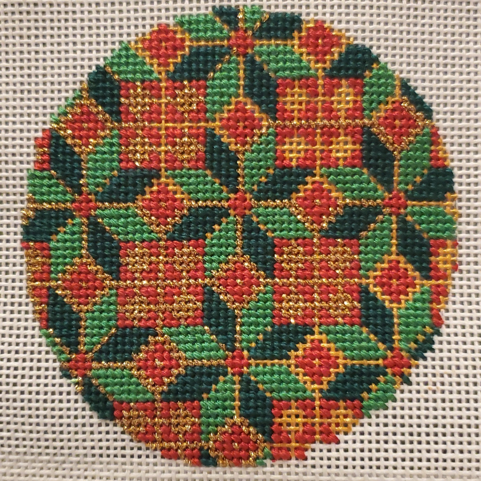 Christmas Ornament Needlepoint Canvas READ Silk Threads Hand Painted 18 ct 3 in