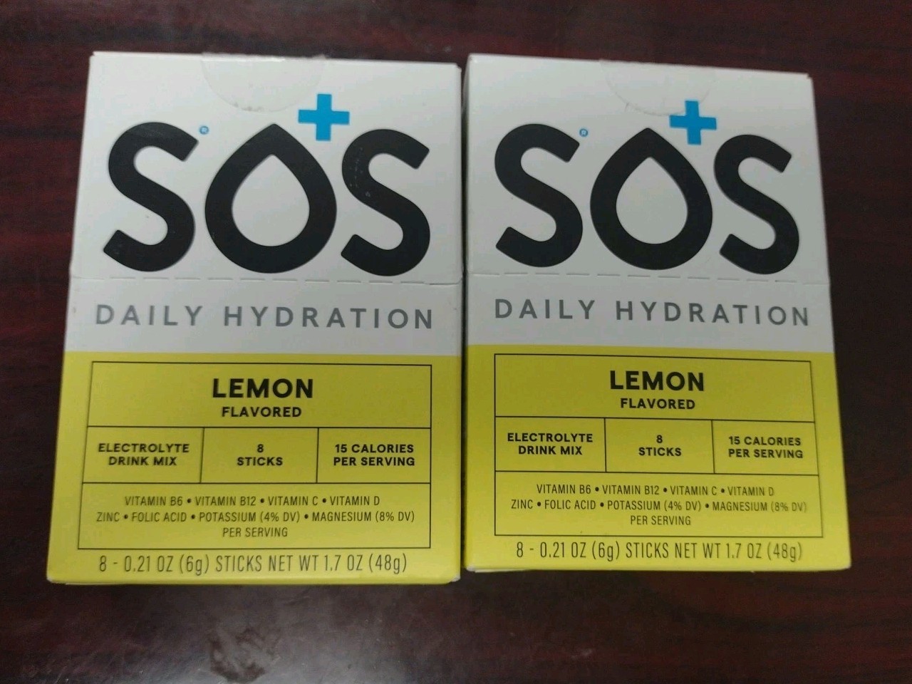 Lot Of 2 SOS Daily Hydration Electrolyte Drink Mix Lemon  8 Sticks Ea Exp 03/26