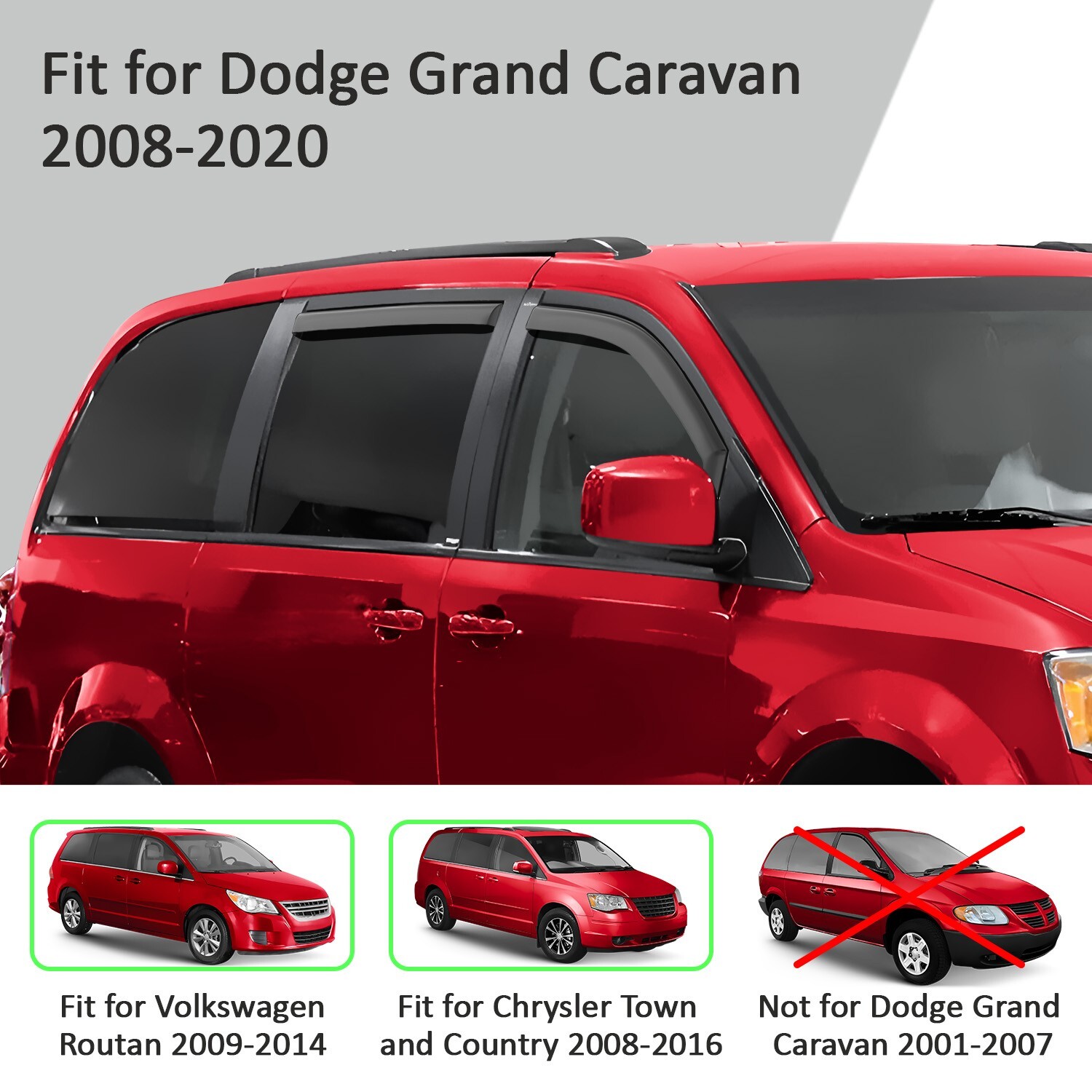 Rain Visors Wind Rain Guards for 2008-2020 Dodge Grand Caravan