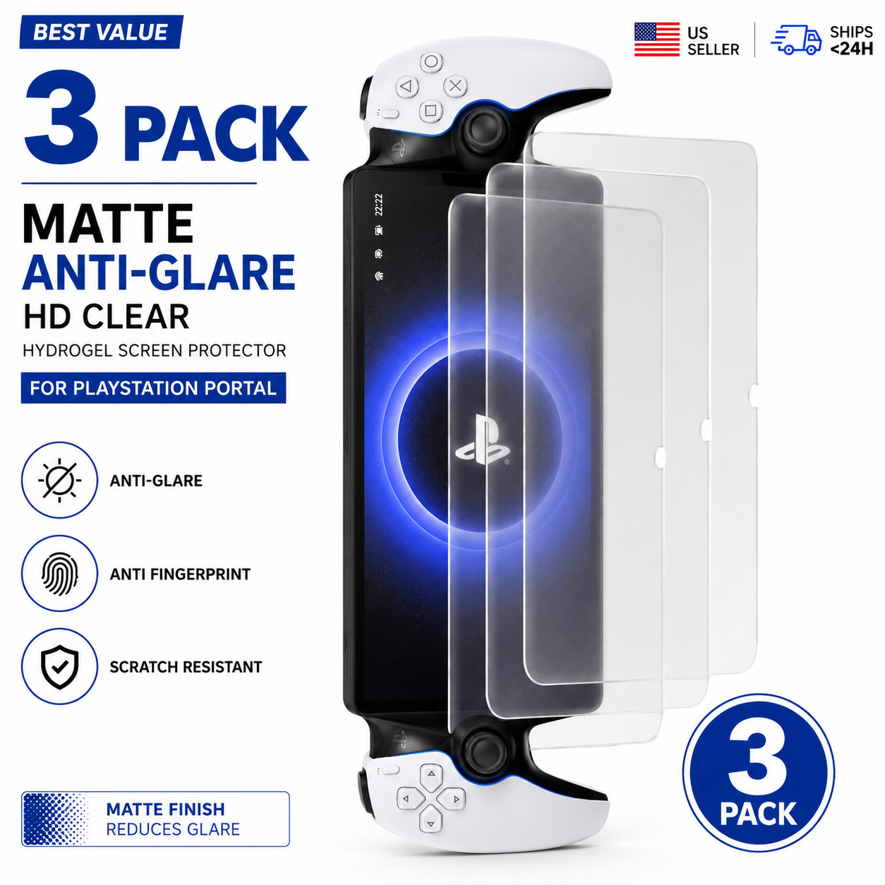 3 Pack PlayStation Portal All Models Screen Protector Matte Anti-Glare Hydrogel