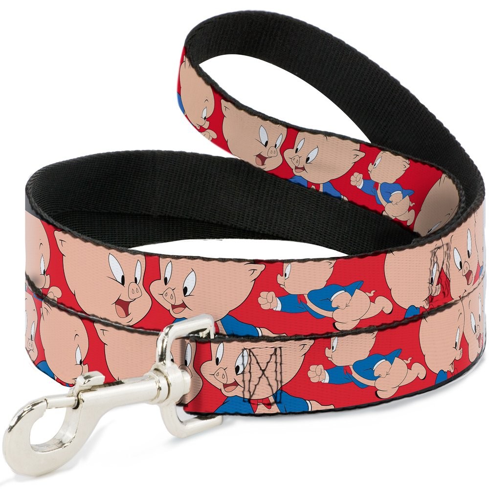 Porky Pig Expressions Pet Leash 4 Feet Long 1.5" Wide Red Cartoon