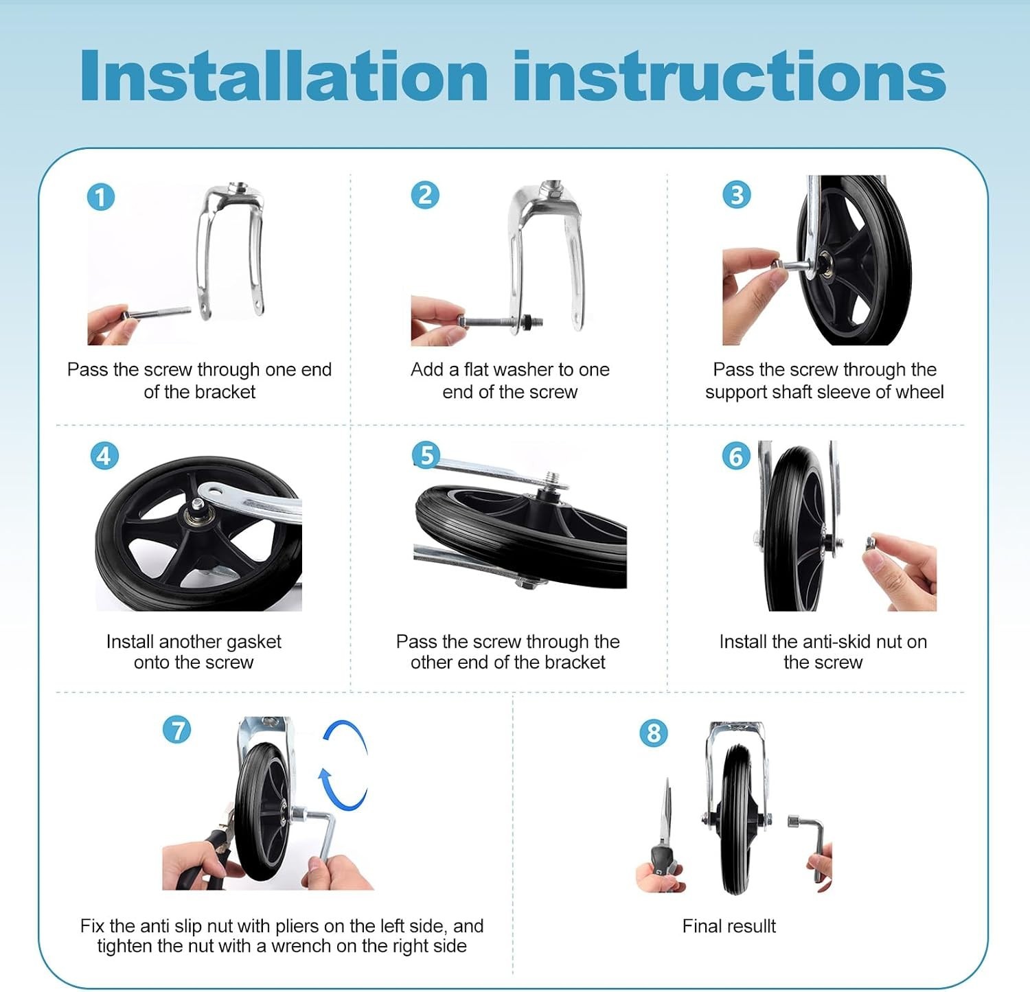 Heavy Duty 8 Inch Replacement Wheels for Wheelchairs & Rollators - Easy Install
