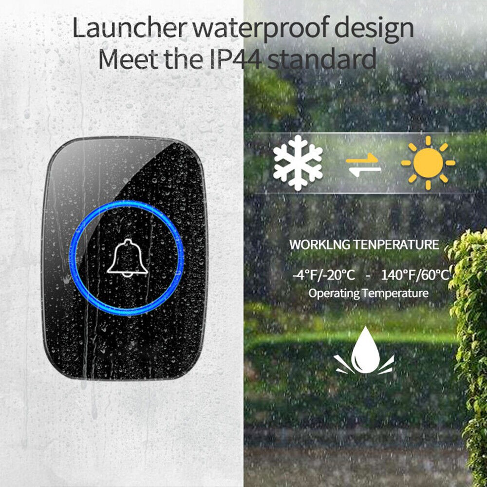 1000FT Wireless Doorbell Waterproof 2 Plugin Receiver Adjustable Volume 60 Chime
