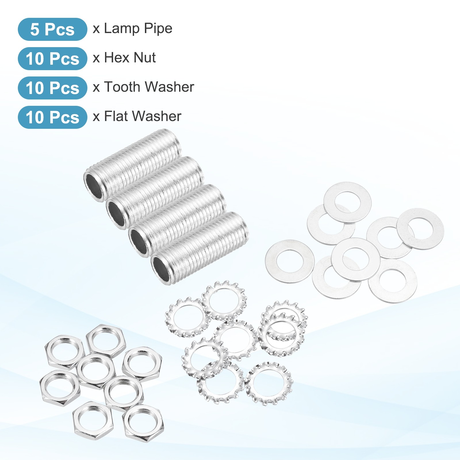 35Pcs 1.2" 1/4IP Lamp Pipe Kit with Lock Nuts Washers for Assembly, Silver