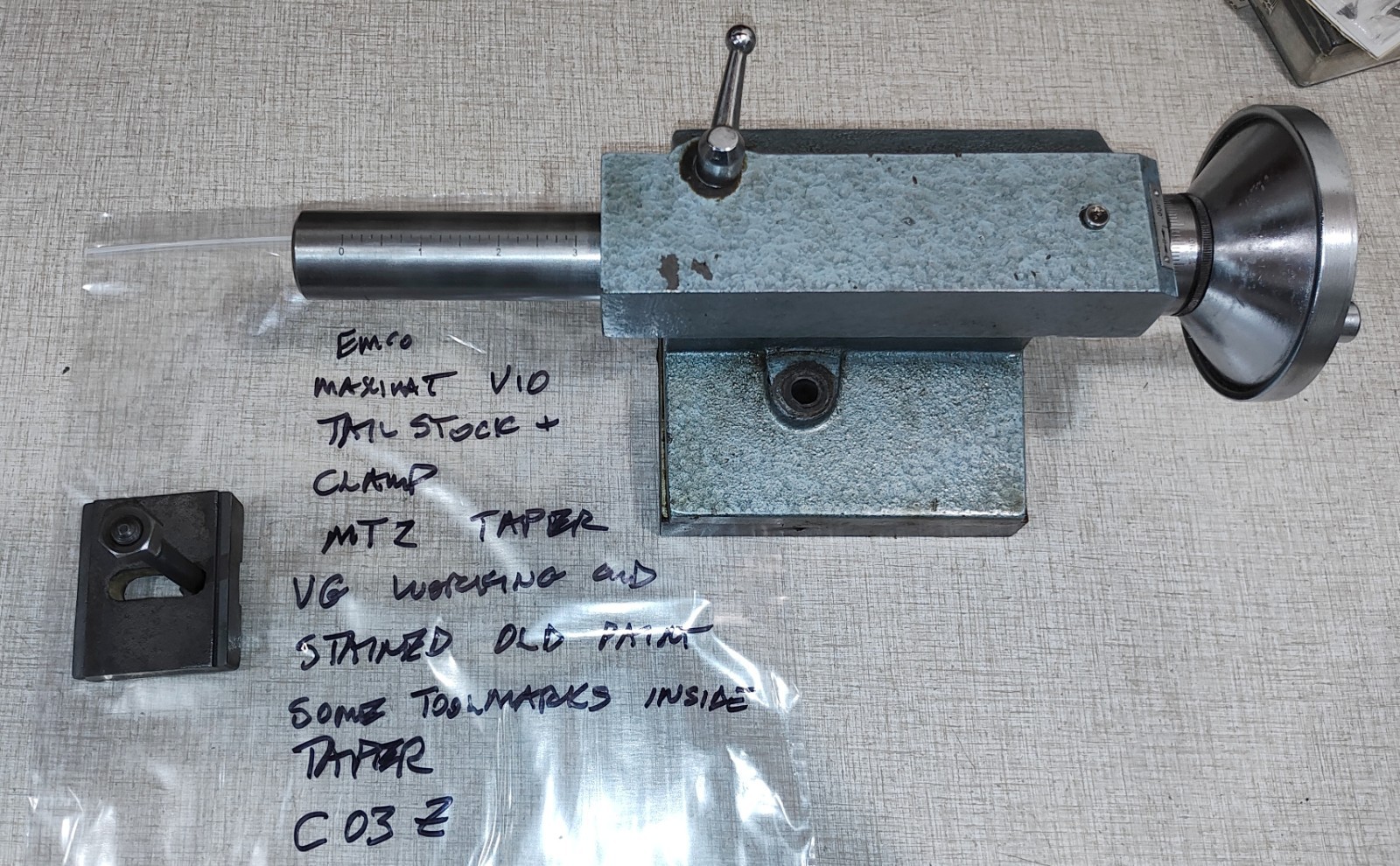 Emco Maximat V10 Lathe Tailstock  Assembly w/ Clamp CMT2 Taper C03Z