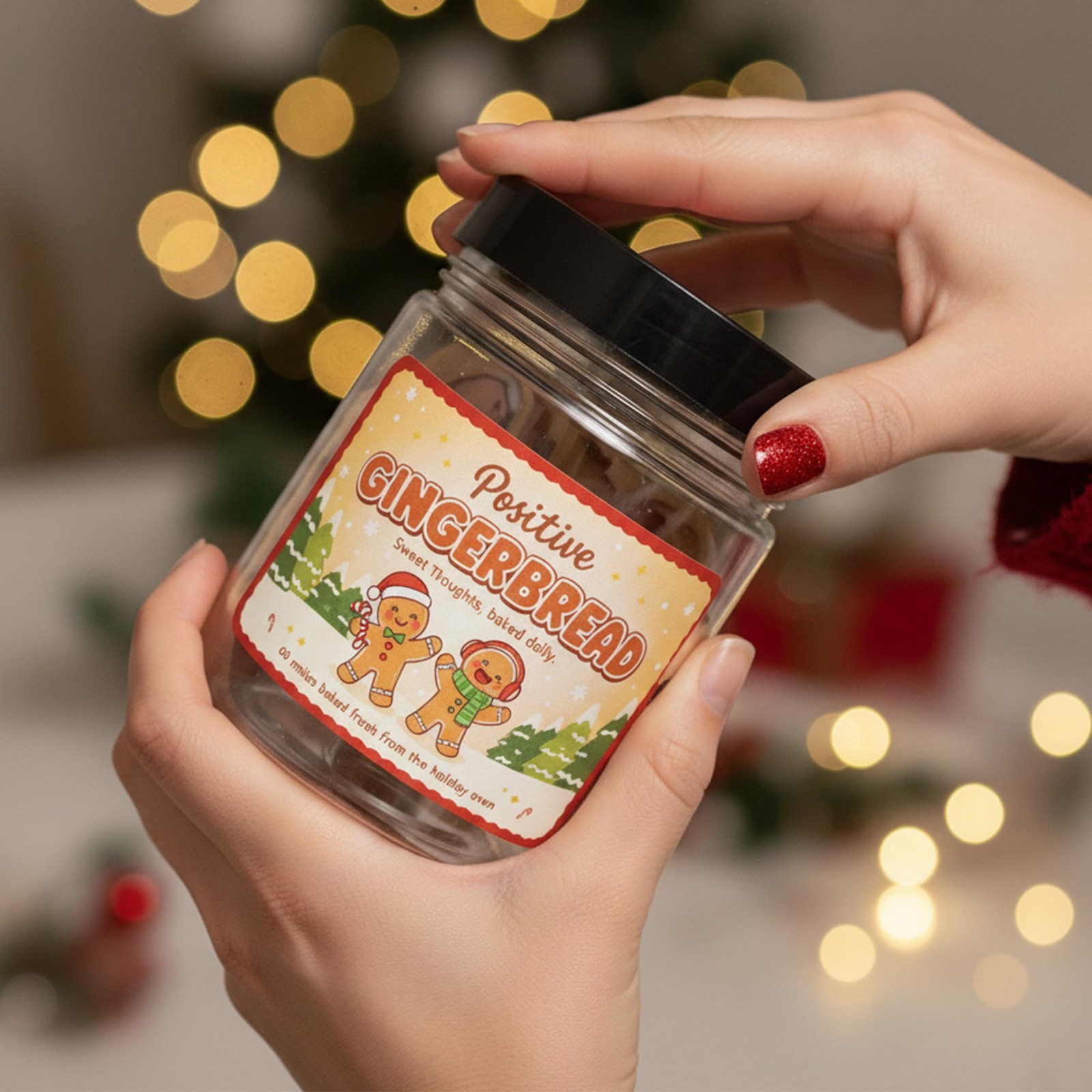 Positive Gingerbread Jar with 60 Affirmation Card, Christmas