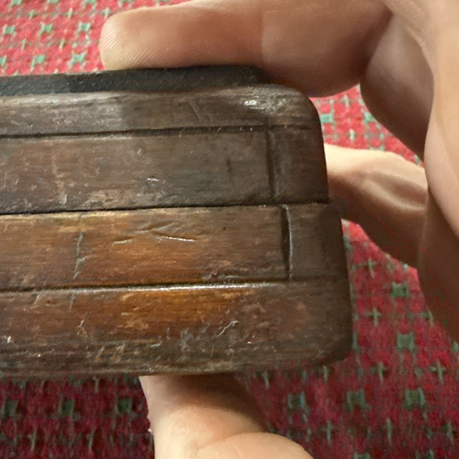 Antique Sharpening Stone Wood Case w/ Top Stone