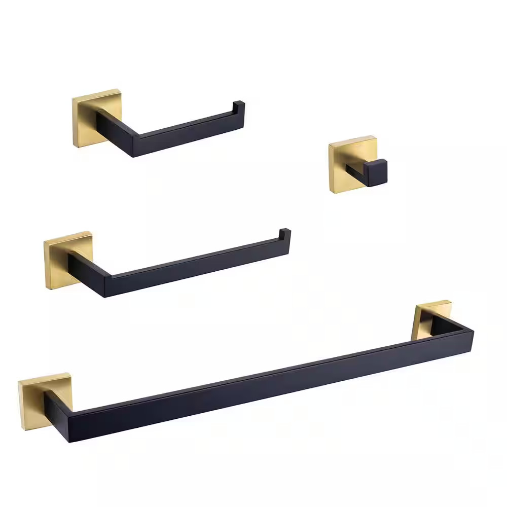 4-Piece Bath Hardware Set Combo with Robe Hook 24 In. and 12 In. Towel Bar, Tiss