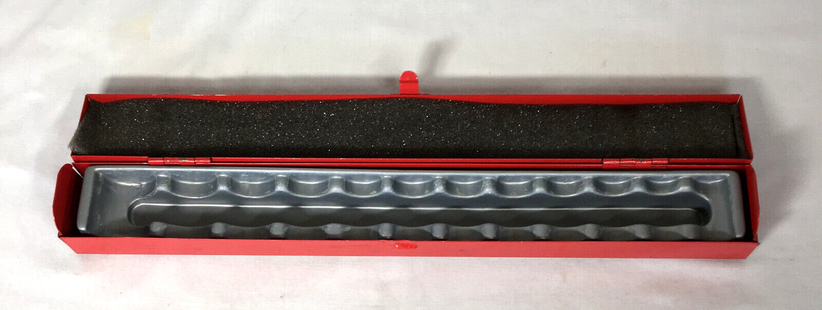 Jet Red Socket Holder Steel Hinged Case Secure 12 Socket Capacity Minimal Use