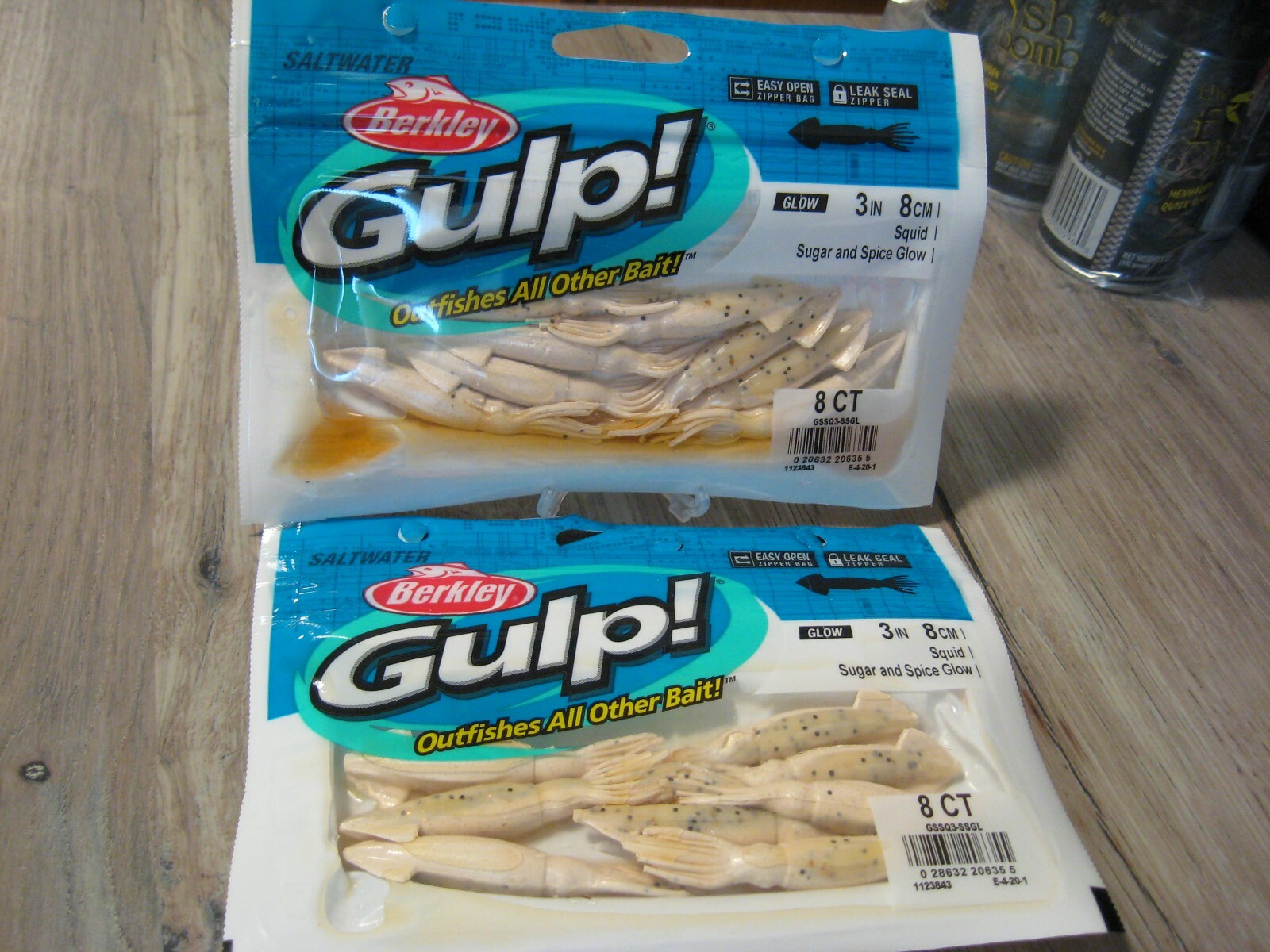 2 Packs Berkley Gulp Saltwater Fishing Baits 3" Squid Sugar & Spice Glow
