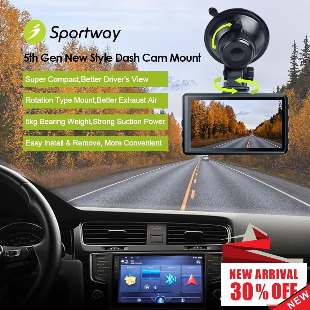 Suction Cup Dash Cam Mount ABS 4.33" 360° Rotation Secure Windshield Holder