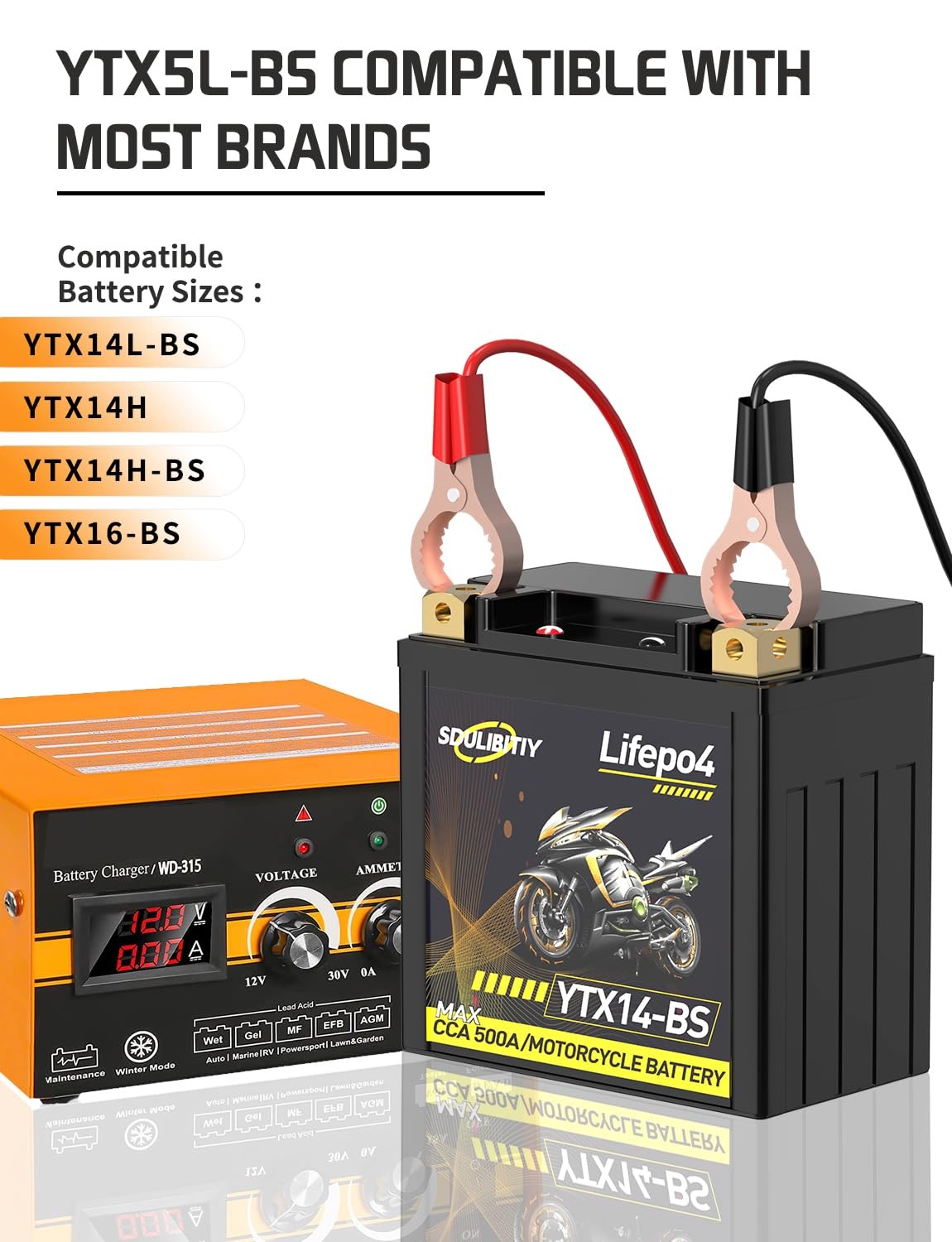 -BS Lithium Motorcycle Battery 12.8V 9AH 500CCA Powersports Battery YTX14