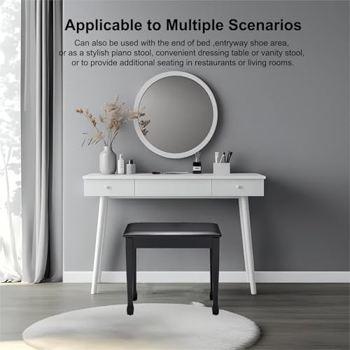 Piano Bench with Waterproof Padded Cushion, Makeup Stools for Vanity, White