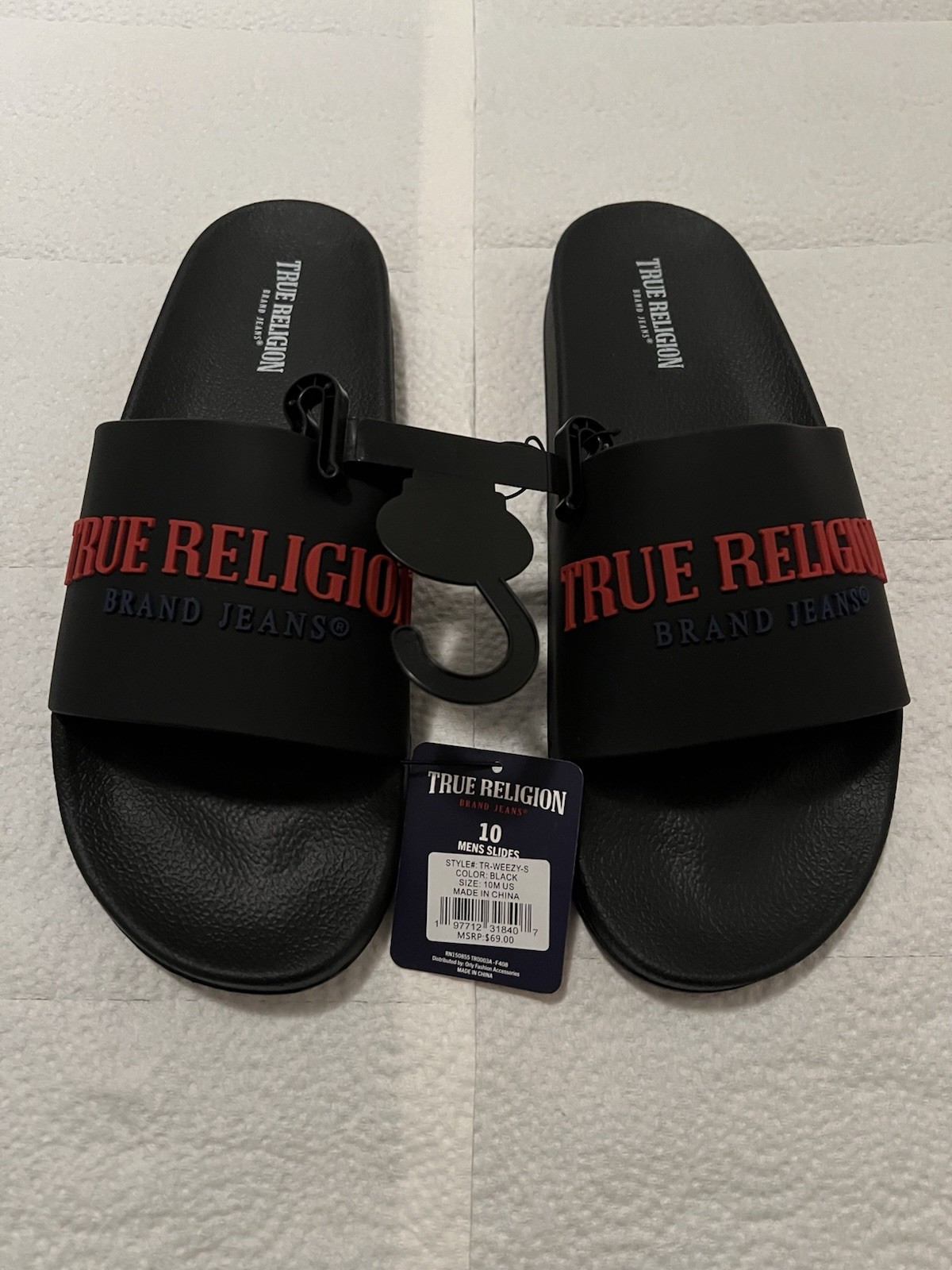 Men’s True Religion TR Weezy -s Slides NWT Black Red Blue Size 10