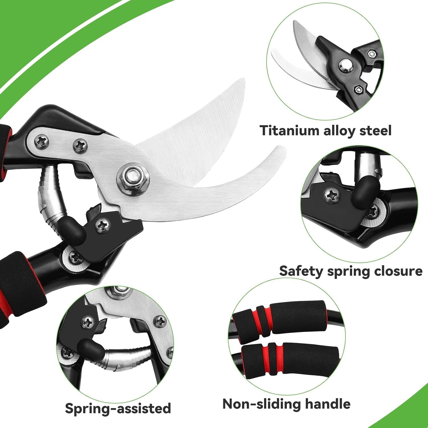 Pruning Shears, Gardening Shears with Sharp SK5 Steel Blades, Heavy Black
