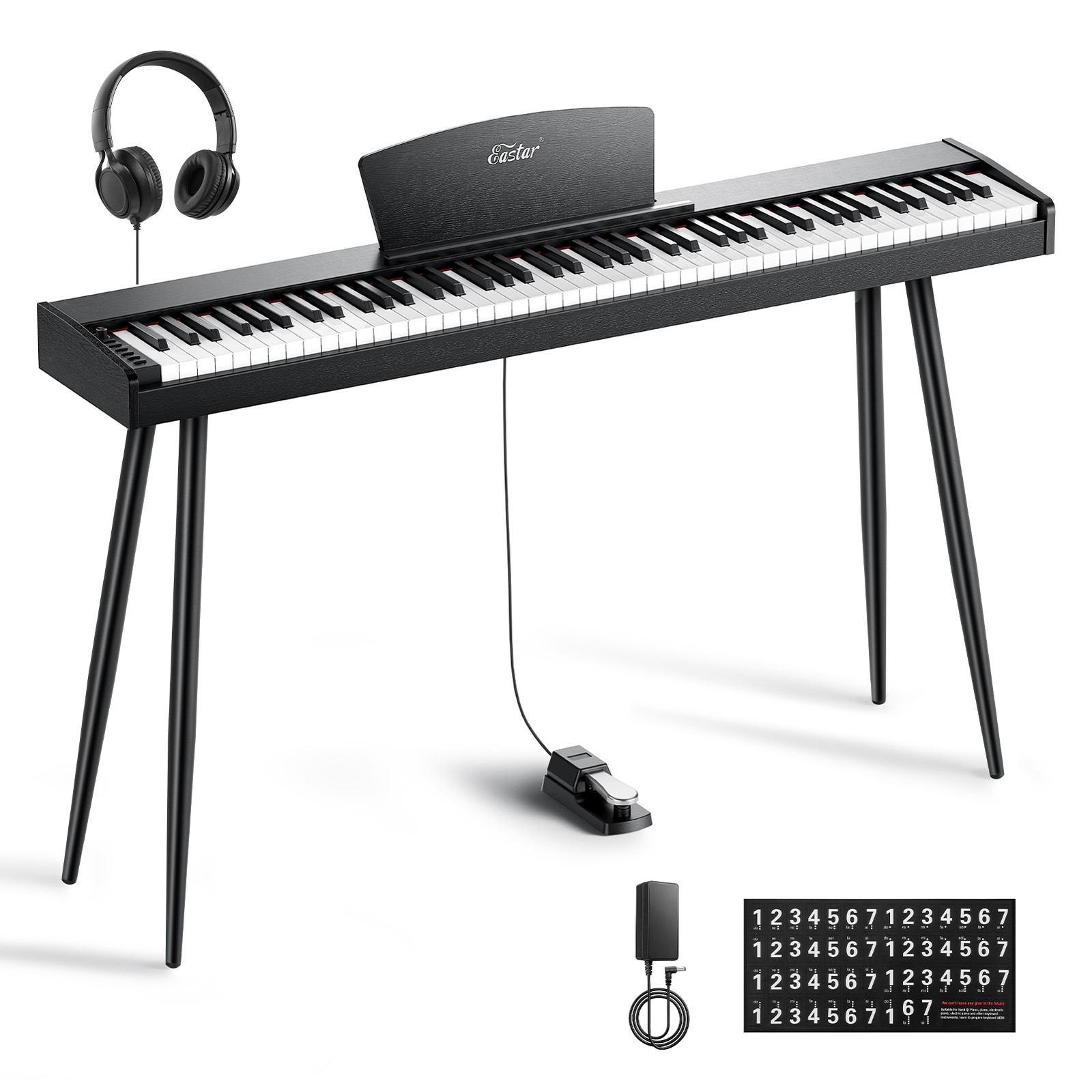 Eastar EUP-80 88 Key Velocity Sensitive Digital Piano Beginner Bundle Headphones